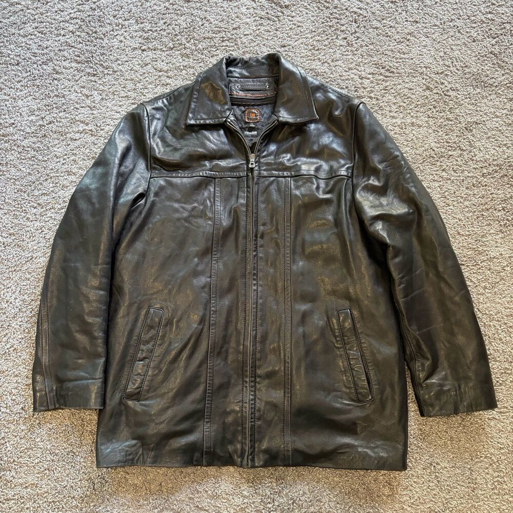 Vintage 90s Wilsons Leather Biker Motorcycle Jacket Black Full Zip Men’s Large
